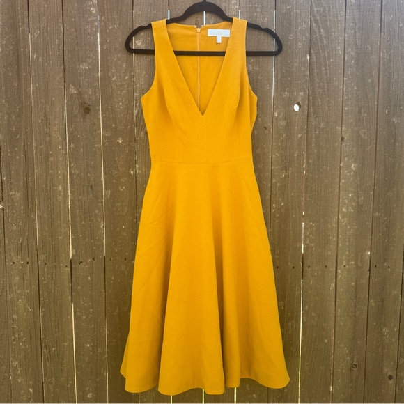 Dress the Population Mustard Midi Dress | XS | Nordstrom Fall Wedding Guest Look - Picture 1 of 6